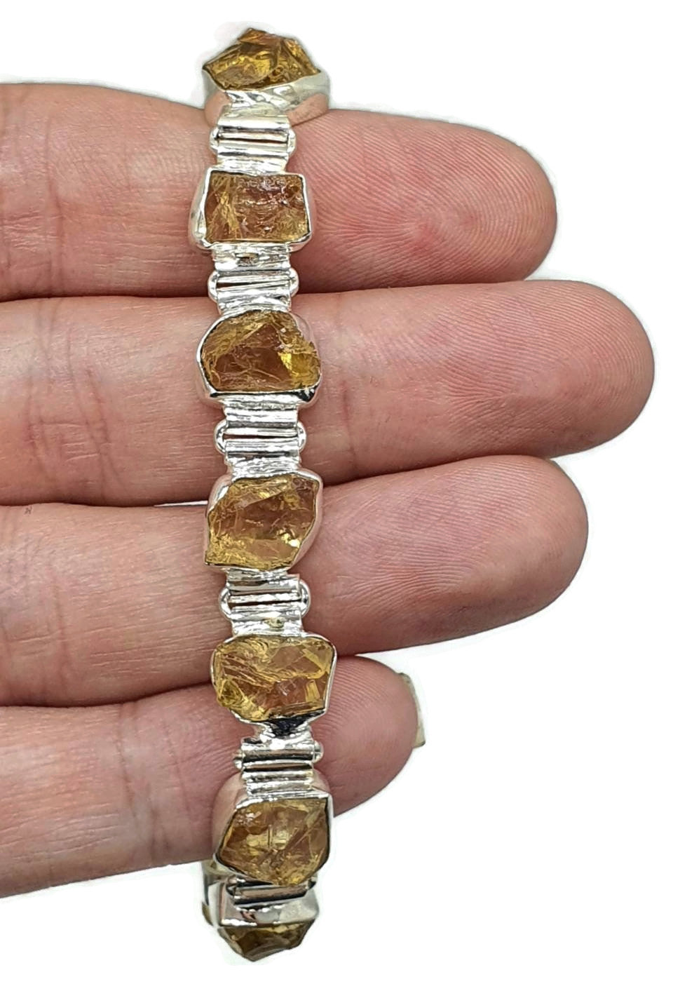 Raw Citrine Bracelet, Sterling Silver, Rough Citrine, November Birthstone - GemzAustralia 