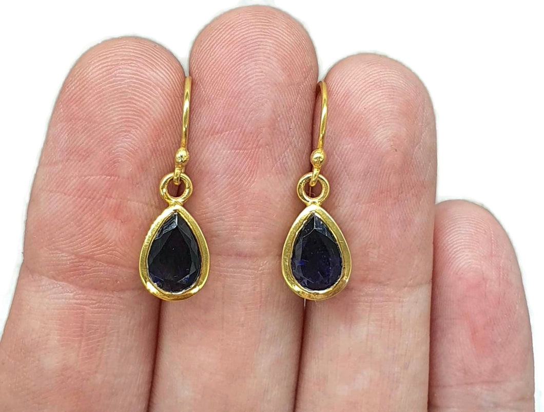 Iolite Earrings, Sterling Silver, 18k gold plated, Water Sapphire, Blue Violet Gem - GemzAustralia 