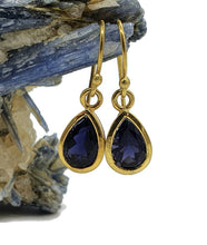 Load image into Gallery viewer, Iolite Earrings, Sterling Silver, 18k gold plated, Water Sapphire, Blue Violet Gem - GemzAustralia 