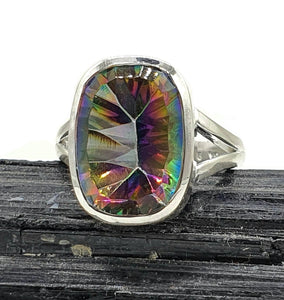 Mystic Topaz Ring, 3 Sizes, Sterling Silver, Rectangle Shaped - GemzAustralia 