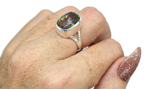 Mystic Topaz Ring, 3 Sizes, Sterling Silver, Rectangle Shaped - GemzAustralia 
