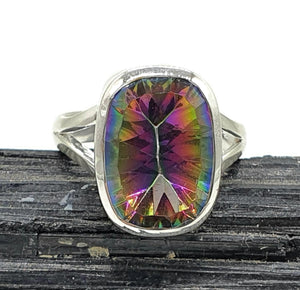 Mystic Topaz Ring, 3 Sizes, Sterling Silver, Rectangle Shaped - GemzAustralia 