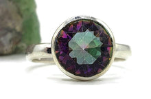 Load image into Gallery viewer, Round Mystic Topaz Ring, 3 Sizes, Sterling Silver, 4 carats, Purple Green Gem - GemzAustralia 