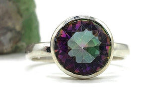 Round Mystic Topaz Ring, 3 Sizes, Sterling Silver, 4 carats, Purple Green Gem - GemzAustralia 