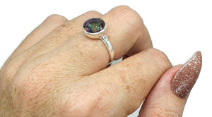 Round Mystic Topaz Ring, 3 Sizes, Sterling Silver, 4 carats, Purple Green Gem - GemzAustralia 