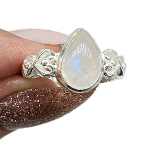 Rainbow Moonstone Ring, 3 Sizes, Sterling Silver, Pear Shaped, Hearts - GemzAustralia 