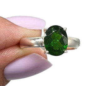 Chrome Diopside Ring, Size 7.25, Siberian Emerald, Sterling Silver, Faceted - GemzAustralia 