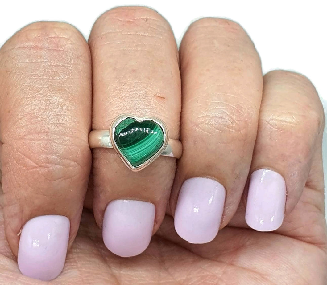 Malachite Heart Ring, Size 7, Sterling Silver, Green Gemstone - GemzAustralia 