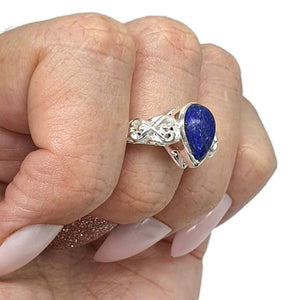 Lapis Lazuli Ring, 3 Sizes, Sterling Silver, Pear Shaped, Heart Design, Zodiac Stone - GemzAustralia 