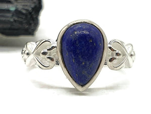 Lapis Lazuli Ring, 3 Sizes, Sterling Silver, Pear Shaped, Heart Design, Zodiac Stone - GemzAustralia 