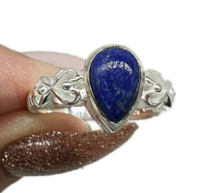 Lapis Lazuli Ring, 3 Sizes, Sterling Silver, Pear Shaped, Heart Design, Zodiac Stone - GemzAustralia 