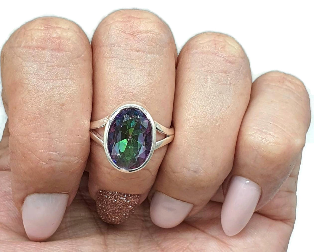 Mystic Topaz Ring, 2 Sizes, Sterling Silver, Oval Shaped, Purple / Green Gem - GemzAustralia 