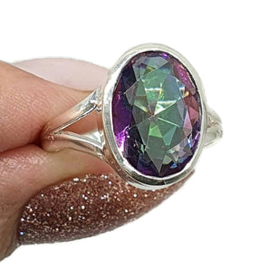 Mystic Topaz Ring, 2 Sizes, Sterling Silver, Oval Shaped, Purple / Green Gem - GemzAustralia 