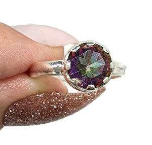 Mystic Topaz Ring, 3 Sizes, Sterling Silver, Round Shaped, Purple / Green Gemstone. - GemzAustralia 