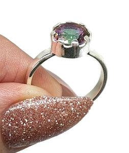 Mystic Topaz Ring, 3 Sizes, Sterling Silver, Round Shaped, Purple / Green Gemstone. - GemzAustralia 