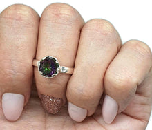 Load image into Gallery viewer, Mystic Topaz Ring, 3 Sizes, Sterling Silver, Round Shaped, Purple / Green Gemstone. - GemzAustralia 