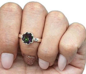 Mystic Topaz Ring, 3 Sizes, Sterling Silver, Round Shaped, Purple / Green Gemstone. - GemzAustralia 