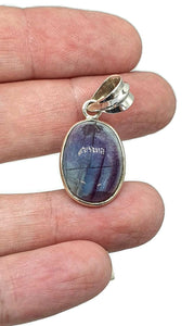 Fluorite Pendant, Sterling Silver, Oval Shaped, Purple & Blue Fluorite - GemzAustralia 