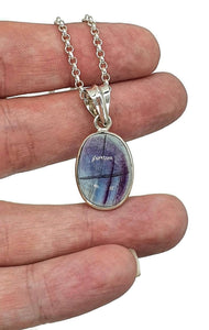 Fluorite Pendant, Sterling Silver, Oval Shaped, Purple & Blue Fluorite - GemzAustralia 