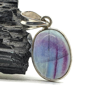 Fluorite Pendant, Sterling Silver, Oval Shaped, Purple & Blue Fluorite - GemzAustralia 
