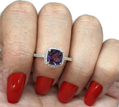 Amethyst Halo Ring, Size 8, Sterling Silver, Engagement Ring, February Birthstone - GemzAustralia 