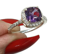 Load image into Gallery viewer, Amethyst Halo Ring, Size 8, Sterling Silver, Engagement Ring, February Birthstone - GemzAustralia 