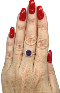 Amethyst Halo Ring, Size 8, Sterling Silver, Engagement Ring, February Birthstone - GemzAustralia 