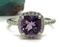 Load image into Gallery viewer, Amethyst Halo Ring, Size 8, Sterling Silver, Engagement Ring, February Birthstone - GemzAustralia 