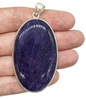 Charoite Pendant, Sterling Silver, Oval Shaped, Swirls of Violet - GemzAustralia 