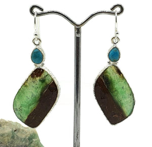 Chrysoprase & Turquoise Earrings, Sterling Silver, Statement, Chalcedony - GemzAustralia 