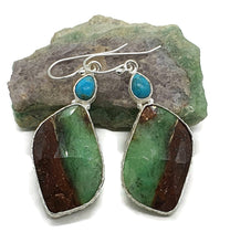 Load image into Gallery viewer, Chrysoprase &amp; Turquoise Earrings, Sterling Silver, Statement, Chalcedony - GemzAustralia 