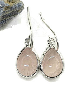 Rose Quartz Earrings, Sterling Silver, Pear shaped, Cabochon Gemstone - GemzAustralia 