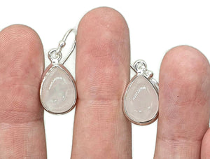 Rose Quartz Earrings, Sterling Silver, Pear shaped, Cabochon Gemstone - GemzAustralia 