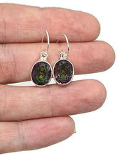 Load image into Gallery viewer, Mystic Topaz Earrings, Sterling Silver, Oval Shaped, Purple / Green Gem - GemzAustralia 