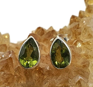 Peridot Stud Earrings, Sterling Silver, Pear Shaped, August Birthstone - GemzAustralia 