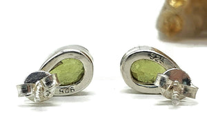 Peridot Stud Earrings, Sterling Silver, Pear Shaped, August Birthstone - GemzAustralia 