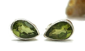Peridot Stud Earrings, Sterling Silver, Pear Shaped, August Birthstone - GemzAustralia 