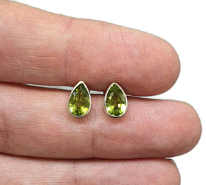 Peridot Stud Earrings, Sterling Silver, Pear Shaped, August Birthstone - GemzAustralia 