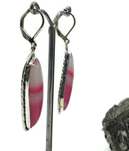 Load image into Gallery viewer, Pink &amp; White Agate Earrings, Sterling Silver, Banded Chalcedony - GemzAustralia 