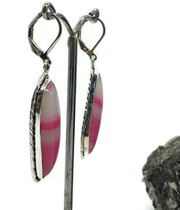 Pink & White Agate Earrings, Sterling Silver, Banded Chalcedony - GemzAustralia 