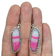 Load image into Gallery viewer, Pink &amp; White Agate Earrings, Sterling Silver, Banded Chalcedony - GemzAustralia 