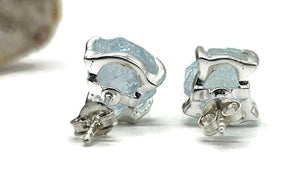 Raw Aquamarine Studs, Sterling Silver, March Birthstone, Courage & Communication - GemzAustralia 