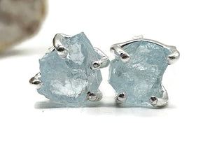 Raw Aquamarine Studs, Sterling Silver, March Birthstone, Courage & Communication - GemzAustralia 