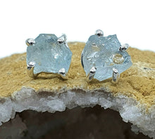 Load image into Gallery viewer, Raw Aquamarine Studs, Sterling Silver, March Birthstone, Courage &amp; Communication - GemzAustralia 