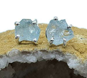 Raw Aquamarine Studs, Sterling Silver, March Birthstone, Courage & Communication - GemzAustralia 