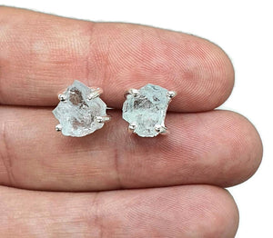 Raw Aquamarine Studs, Sterling Silver, March Birthstone, Courage & Communication - GemzAustralia 