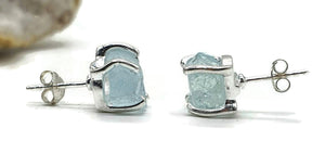 Raw Aquamarine Studs, Sterling Silver, March Birthstone, Courage & Communication - GemzAustralia 