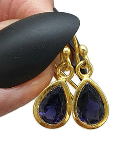 Iolite Earrings, Sterling Silver, 18k gold plated, Water Sapphire, Blue Violet Gem - GemzAustralia 