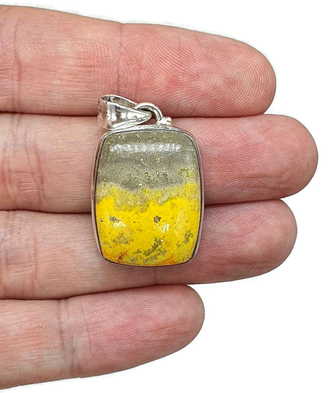 Bumblebee Pendant, Eclipse Jasper, Sterling Silver, Rectangle Shape - GemzAustralia 