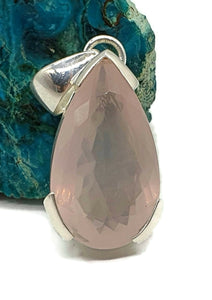 Rose Quartz Pendant, 20 Carats, Sterling Silver, Pear Shape - GemzAustralia 